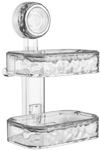 VirtuGro Porte Savon Douche Porte Savon Mural Boite a Savon Support à Savon en Plastique avec Ventouse Puissante Porte Savon Salle de Bain à Deux Etages avec Bac de Récupération Argent Transparent
