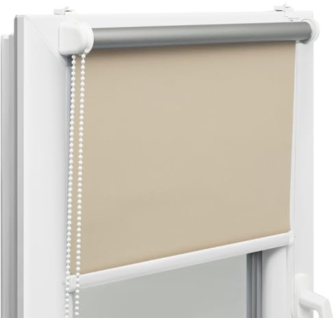 Verdunklungsrollo ohne Bohren klemmfix – Thermorollo Blackout für Balkontür & Fenstertür – Fensterrollo mit Sichtschutz, Hitzeschutz & Kettenzug – 61 x 230 cm – Creme – Voppi