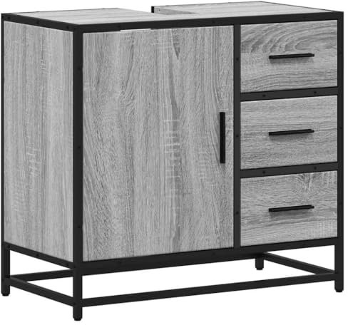 vidaXL Waschbeckenunterschrank Grau Sonoma 65x33x60 cm Holzwerkstoff, Waschbeckenschrank, Waschtischunterschrank, Waschtisch Unterschrank, Waschtisch