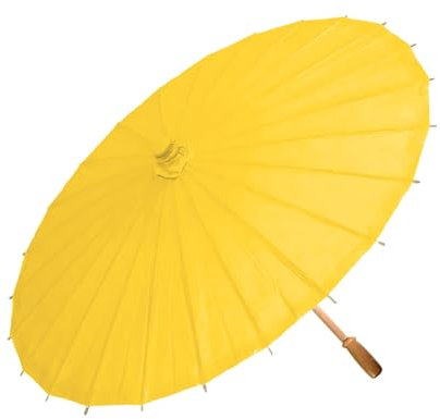 SHINROAD Parapluie en papier coloré avec poignée en bambou, style chinois, artisanat décoratif, peinture à l'huile, parasol vintage léger, jaune, 85 cm