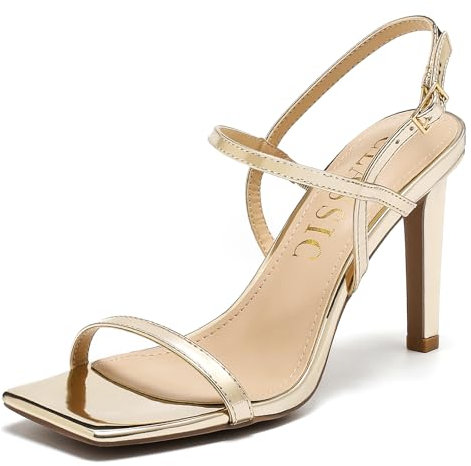 Tacchi Donna Sandali con Tacco alto Punta Aperta Quadrata Scarpe Cinturino Alla Caviglia Regolabile Tacchi a Spillo per Matrimonio