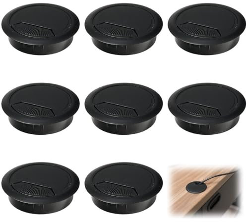 COYUN 6 Piezas Pasacables Escritorio, 60 mm Cubierta de Orificio de Cable, Cable Ojales Escritorio Computadora, Cables Mesa Pasacables Redondos, Plástico Tapa Redondo Escritorio Mesa Mueble, Negro