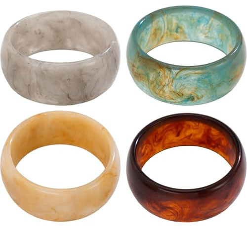 Wedhapy Acrylarmband 4-teiliges Acryl-Armreif-Set buntes geometrisches klobiges Harzarmband-Set breites Armband in Kuppelform modischer Urlaubsschmuck für den Alltag