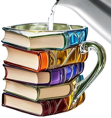 Raypontia 13x11x15cm Taza De Libros, Taza De Libros Pintados, Acrílico Divertida De Café, De Capuchino Creativa, Books Stack Shaped Coffee Cup, Libro Pintada Ligera Y Elegante
