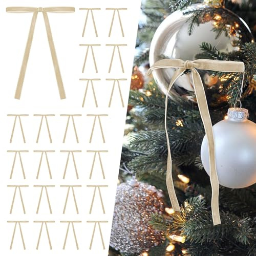 SIMISI RIBBON 24 x Weihnachts-Samtband-Schleifen, Dekorationen für den Baum