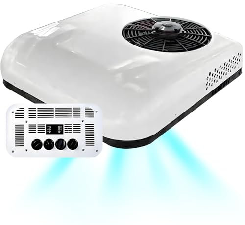 moupeaktain Climatiseur De Toit électrique pour Camping-Car, Climatiseur De Parking 12V/24V, Clim Camping Car, Climatisation De Stationnement pour SUV, Camion, Van, Caravanes,White-24V