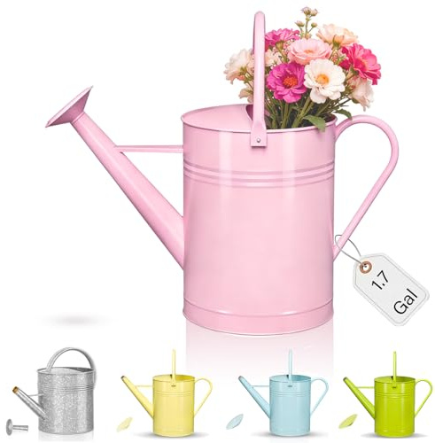 Verzinkte Bewässerungskanne für Innenpflanzen im Freien, 1.7 Gallonen Rosa Wasserkanne mit abnehmbarem Auslauf, perfekte Metall-Bewässerungskanne für Innenpflanzen und Gartenblumen