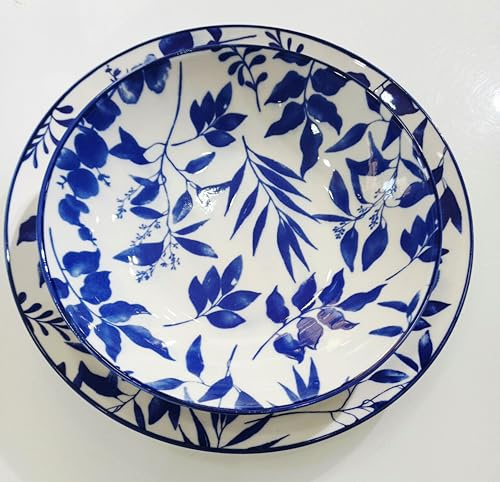 Servizio Piatti per 6 Persone in stoneware 18 pezzi per Lavastoviglie modello (Botanic Blu)