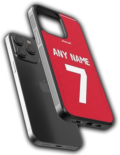 mypetsdirect.co.uk Personalised Football Phone Case (Arsenal Design) Name & Number Custom Bumper Cover (Compatible with iPhone 13 Mini) Black
