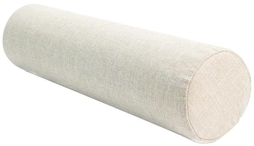 YHXAIQ Almohada Cilíndrica Redonda y Alargada, Suave y Cómoda Almohada Cervical, Tela de Lino para Cabeza, Espalda, Piernas y Yoga, Cojín Cilindrico para Sofá y Cama(Beige,12 x 90 cm)