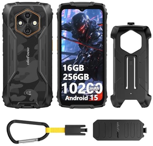 Ulefone RugKing 4 Pro Rugged Smartphone, 16GB+256GB/2TB TF, 10200mAh Dock Charging Android 15 48MP Waterproof Camera, 120Hz 6.56 Tough Screen, 4G SIM Free Mobile Phone Unlocked 3-Card Slot NFC Black