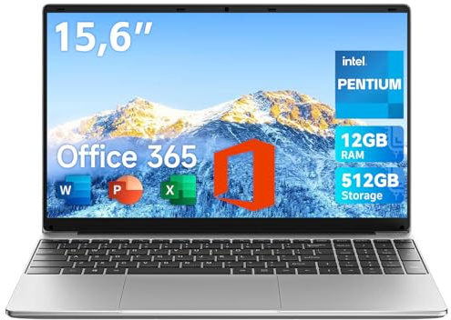 jumper 2025 Laptop 15,6 Zoll FHD Display, 12 GB RAM 512 GB ROM, Office 365, Prozessor 6500Y Notebook(bis zu 2,4 GHz), Akku 38 Wh, 2 Stereo-Lautsprecher, USB 3.0, Type-C, Digitale Tastatur