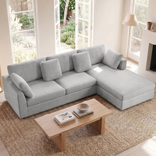 Kingfun 274cm Ecksofa HallGray mit Schlaffunktion, 3 Sitzer L Form Eckcouch Chenille für Wohnzimmer & Schlafzimmer, L Form Big Sofa mit Veränderbare Chaiselongue für Büro & Apartment