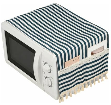 sourcing map 2 Pcs Microwave Cloth Cover with Side Storage Pockets 13''x 39''- Waterproof Microwave Dust Proof Cover Fridge Dust Protector for Oven/Washer/Dryer, Stripe Blue