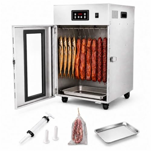 aromaoveite Essiccatore Alimentare Professionale in Acciaio Inox, Cella Stagionatura Salumi con Controllo LED, 14/30 Ganci, 30-90°C, Timer 24h per Salsicce, Pancetta, Pollo, Pesce E Manzo 7.5KG