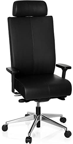 hjh OFFICE 608600 Profi Bürostuhl PRO-TEC XXL Leder Schwarz Chefsessel ergonomisch, bis 150kg belastbar, hohe Rückenlehne