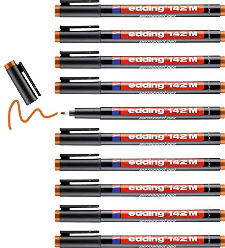 edding 142 M rotulador permanente - 10 rotuladores - verde - punta redonda de 1 mm -bolígrafo para escribir sobre cristal, plástico, láminas y superficies lisas - secado rápido, no mancha,impermeable