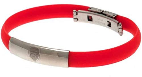 Officielle Arsenal Football Club Couleur en Silicone Bracelet en Acier Inoxydable avec Fermoir et Plaque de Crest, d'anniversaire