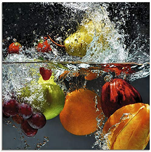 ARTland Wanddeko Glasbilder Wandbild Glas Bild einteilig 50x50 cm Quadratisch Früchte im Wasser Obst Frucht Cocktails Erdbeere Orange Limette Zitrone S7LQ