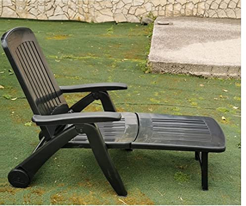 GrecoShop Lettino/Sdraio/Sedia pieghevole con ruote in Polyrattan per Esterno - Mod. Barbuda Antracite (Cod. 5774) ***** Disponibile solo nella tonalità Taupe/Tortora *****