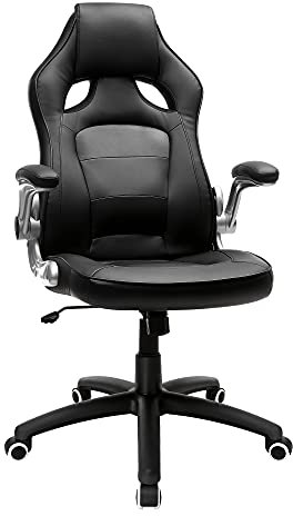 SONGMICS Silla de oficina ergonómica, Silla giratoria y de altura ajustable, Silla de estudio, con ruedas, Negro OBG62B