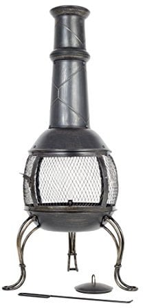 La Hacienda - Leon Large Mesh Steel Chiminea - Patio Heater - Log Burner - 360 View - Easy to Assemble - Bronze Effect - 110cm Tall x 37cm Dia.