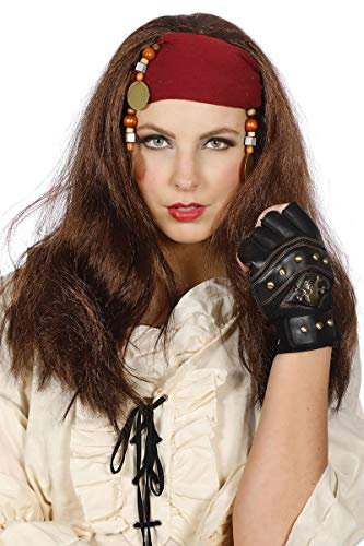 Wilbers Piraten Per?cke Pirat zum Kost?m Piratentuch Tuch Jack Fluch Braun Langhaar