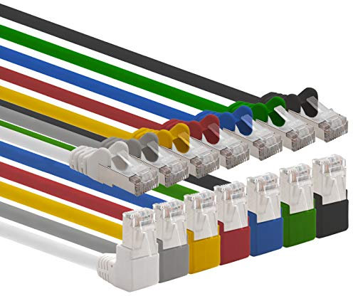 1aTTack.de 366198 Cat.6 Netzwerkkabel Winkel 90 Grad 3,0 m - 7-Farben - Cat6 Patchkabel (SFTP PIMF) 1000Mbit/s Rj 45 Stecker - 7 x 3,0 m Meter 7-Farben