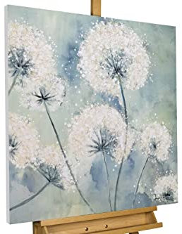 KunstLoft Leinwandbild | 100% HANDGEMALT | 80x80cm | Gemälde 'Durch Land und Zeit' | Blüten | Blau | Wandbild Wohnzimmer