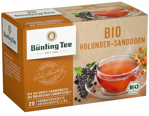 Bünting Tee Holunder-Sanddorn 6er Pack – Bio Früchtetee – 6 x 20 Teebeutel