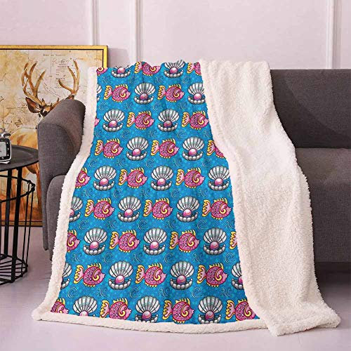 Perlen weiche Decken für Erwachsene, Blasen-Hintergrund mit Jakobsmuscheln und schwimmenden Fischen, horizontales Design, tropische Cartoon-Überwürfe und Decken für Sofa, mehrfarbig, 127 x 165 cm