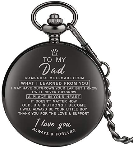 CokinkiDs Herren Papa Taschenuhren Schwarz zu My Dad Quarz Fob Uhren mit Kette Fob Anhänger für Männer Papa Geburtstag Vatertagsgeschenke
