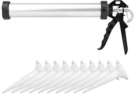 Qinlorgo Caulking Tool,1Pc Aluminum Tube Silicone Caulking Gun 600Ml Caulk Tool With 10 Nozzles