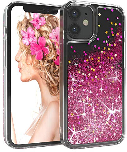 EAZY CASE Hülle kompatibel mit iPhone 12 Mini Schutzhülle mit Flüssig-Glitzer, Handyhülle, Schutzhülle, Back Cover mit Glitter Flüssigkeit, TPU/Silikon, Transparent/Durchsichtig, Pink