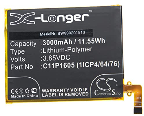 vhbw Akku Ersatz für Asus C11P1605 (1ICP4/64/76) für Handy Smartphone Telefon (3000 mAh, 3,85 V, Li-Polymer)