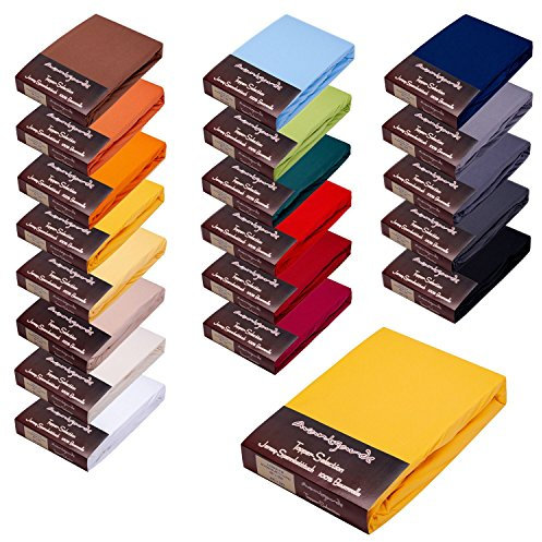 Topper Spannbettlaken/Spannbetttuch f. Boxspringbett - Topper - 180x200-200x220-100% Mako Jersey Baumwolle - Laken 165 g/m² (180x200-200x220, 04 - goldgelb)