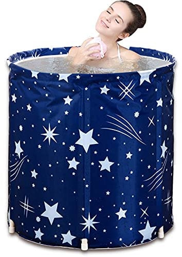 Sinbide Bañera Portátil y Plegable para Adultos y Niños - Spa Móvil, Lavabo de Baño Con Espuma Térmica, Mantenimiento de Inmersión, Ducha, Mini Piscina para Bebés (Estrella Azul)