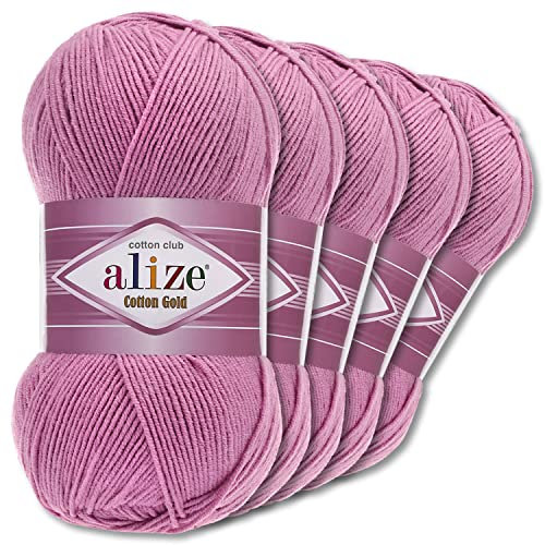 Alize 5 x 100 g Cotton Gold Premium Wolle| 39 Farben Sommerwolle Garn Stricken Amigurumi (98 | Rosa)