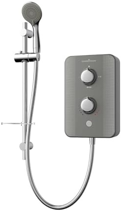 Gainsborough Slim Duo Electric Shower, 8.5kw, Titanium Grey | 3 Power Settings, 95mm 3-Spray Handset, Riser Rail, Soap Dish, UK Mains Cold Water Compatible, 2 Year Guarantee