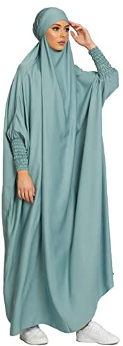 BRONG Gebetskleidung Für Frauen Islam Abaya Muslim Damen Gebet Jilbab Kleidung Muslimische Kleider Lange Ärmel Burka Ganzkörper Beten des Islamischen Niqab Islamische Grün, XL Große Größen Tall