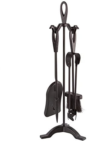 Hammer and Tongs 5pc Black Slindon Fireside Companion Set - Indoor Fireplace Wood Burner Accessories Tools Metal Iron Poker Brush Shovel Tongs