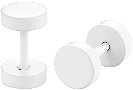 JewelryWe Schmuck 4 Paar runde Ohrstecker, 6mm Edelstahl Fake Piercing Ohr Plug Tunnel Ohr Cheater Ohrringe für Herren Damen, Weiß