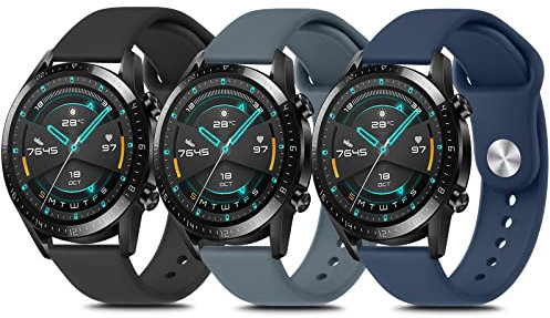 Meliya 3Pack Correas para Huawei Watch GT 2 46mm/Huawei Watch GT 46mm Sport/Classic/Active/Elite,Silicona Pulseras de Repuesto para Huawei Watch GT3/GT 2e/GT2 Pro(Negro/Azul Marino/Azul Gris)