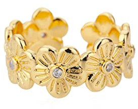 MAYIYAHO Lucky Floral Zirkon Ringe für Frauen Eröffnung Einstellbare Edelstahl Gold Farbe Fingerring Paar Ehering Schmuck