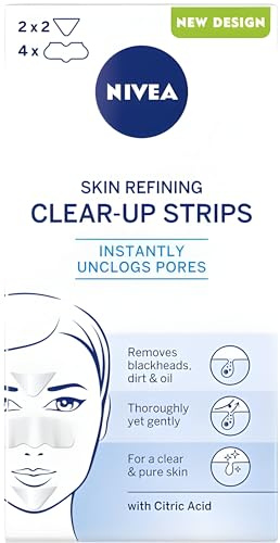 NIVEA Clear Up Strips Skin Refining, 6pcs (PACK OF 2) Fruit Acid and Lemon Essence-based Cleaning Patches for T-zone, Forehead, Nose, and Chin, Effectively Remove Dust, Makeup, Grease, and Blackheads