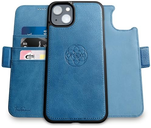 dreem Vegan Leather Magnetic Detachable Wallet Case for iPhone 14 Plus | Built-in Phone Stand, RFID Blocking Card Holder Flip Cover, MagSafe Compatible, Gift Box [Fibonacci: Slate]
