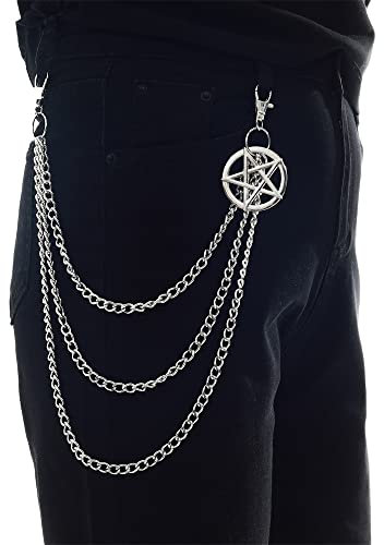 Punk Pants Chain, Pentagram Keychains for Men Women Jean Trouser Biker Chains Jewelry Gothic Rock Emo Accessories, Silver