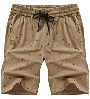 JMIERR Shorts Herren Freizeit Chino Stretch Baumwolle Elastische Taille mit Taschen Khaki M