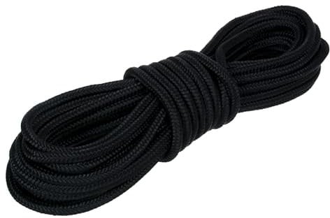NAJDER Corda in polipropilene nera diametro 6 mm lunghezza 20 m, carico di rottura 4200 N, corda intrecciata universale, paracord, per campeggio, sopravvivenza, giardino, legatura, artigianato