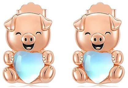 Schwein Ohrringe für Damen Mädchen 925 Sterling Silber Schwein Ohrstecker Tier Geschenk Mondstein Schmuck